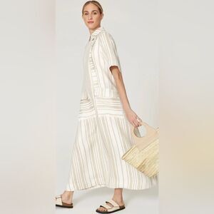 CO Asymmetrical Closure Linen Shirt Dress Sz S